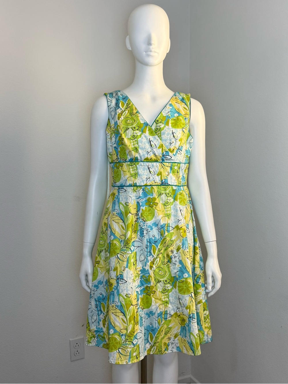 Amanda Smith Petite Sleeveless Fit&Flare Dress Abstract Floral 10P Spring Summer